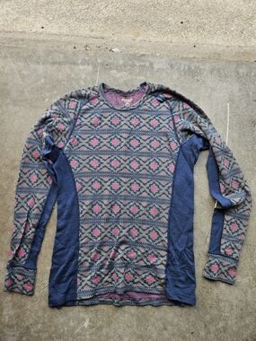 Devold Merino Wool Base Layer Top Women’s L Nordic Pattern Thermal Long Sleeve